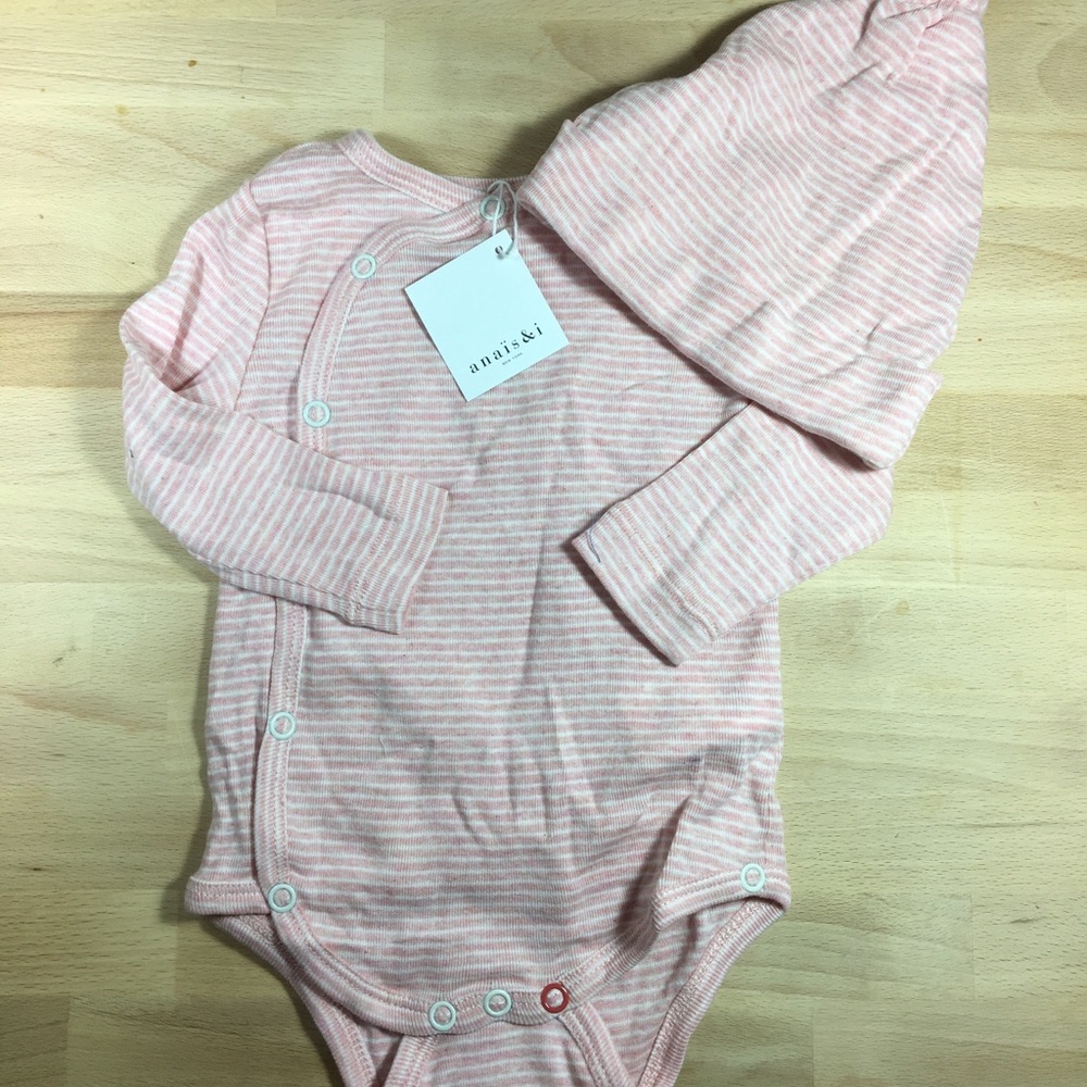 Anais & I Pink Striped Onesie and Hat Set